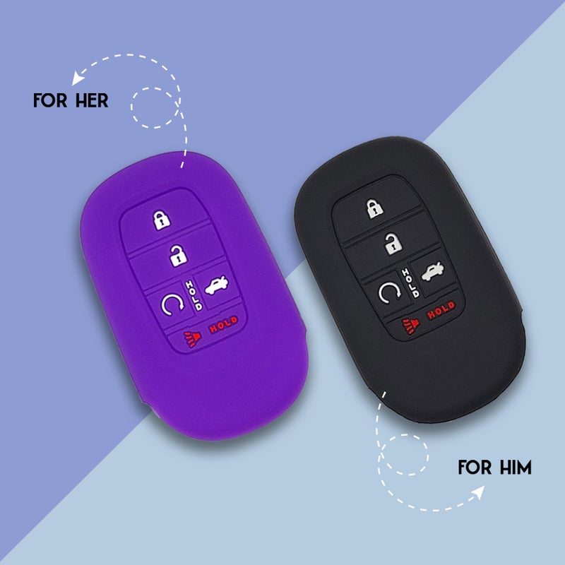 Autobase Silicone Key Fob Cover for 2022 2023 2024 2025 2026 Honda Civic Accord HR-V CR-V Sport SI EX EX-L Touring | 2026 Car Accessory | Key Protection Case - 2 Pcs (Black and Purple) - Image 5