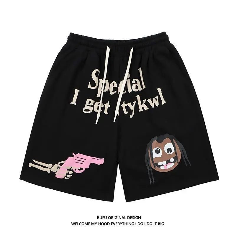Casual Printed Summer Shorts Unisex 9002-Black  - Image 4