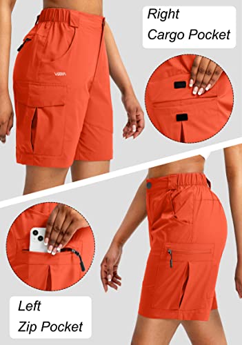 Viodia Women's 7" Hiking Cargo Shorts with Pockets Quick Dry Lightweight Shorts for Women Golf Casual Summer Shorts Orange red Medium - Image 5