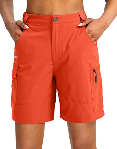 Viodia Women's 7" Hiking Cargo Shorts with Pockets Quick Dry Lightweight Shorts for Women Golf Casual Summer Shorts Orange red Medium - Image 2