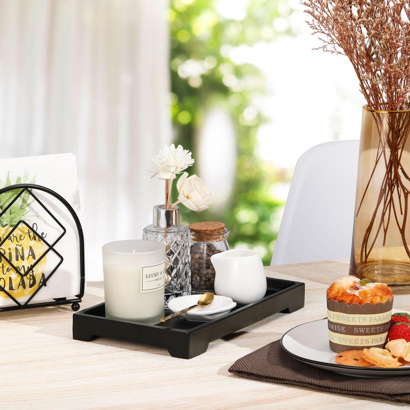 Luxspire صينية لوكسباير، 6" × 10" صينية مستطيلة للحمام، صينية خزان المرحاض، صينية مطبخ من الراتنج، صينية مجوهرات زخرفية، منظم سطح الطاولة للحمام، متوسطة، سوداء غير لامعة - Image 4