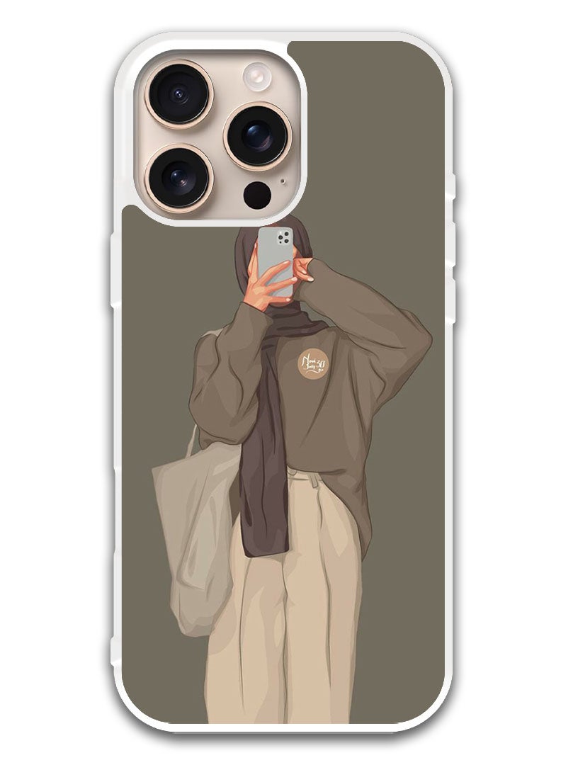 Theodor Protective Case Cover For APPLE IPHONE 16 Pro Girl Taking Picture (White Bumper) - Image 1