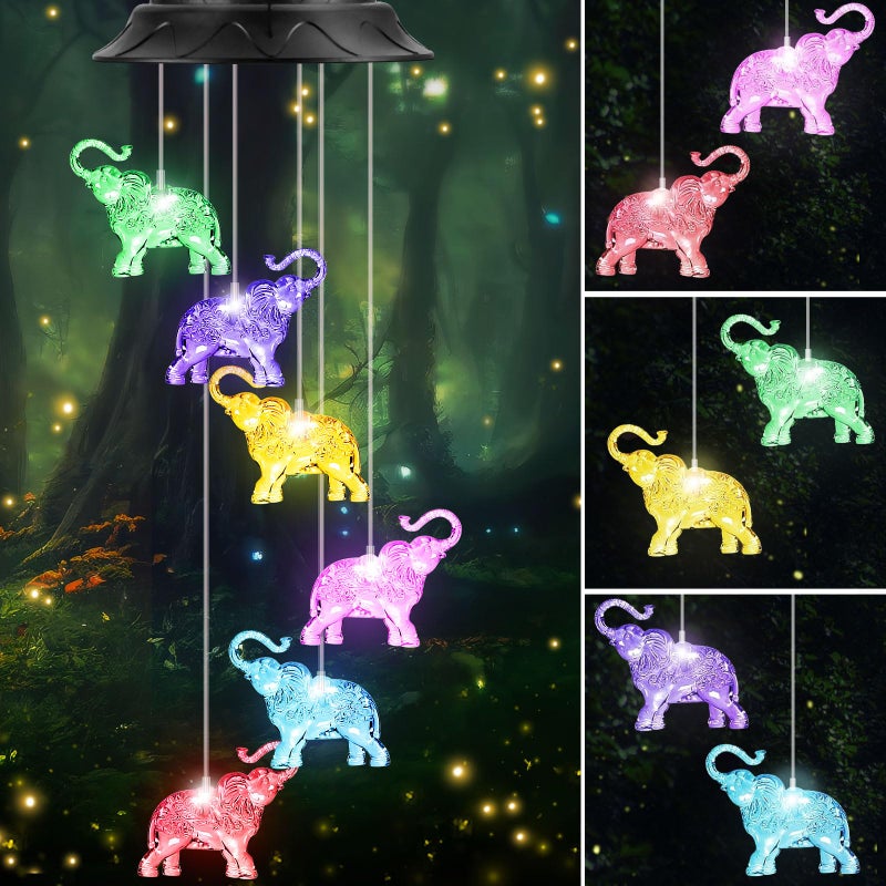 HEGUD Birthday Gifts for Women Mom Grandma Gardening Gifts for Women Elephant Solar Wind Chimes for Outside Wind Chimes Outdoor Waterproof Solar Lights Outdoor Decorative for Garden Patio Yard