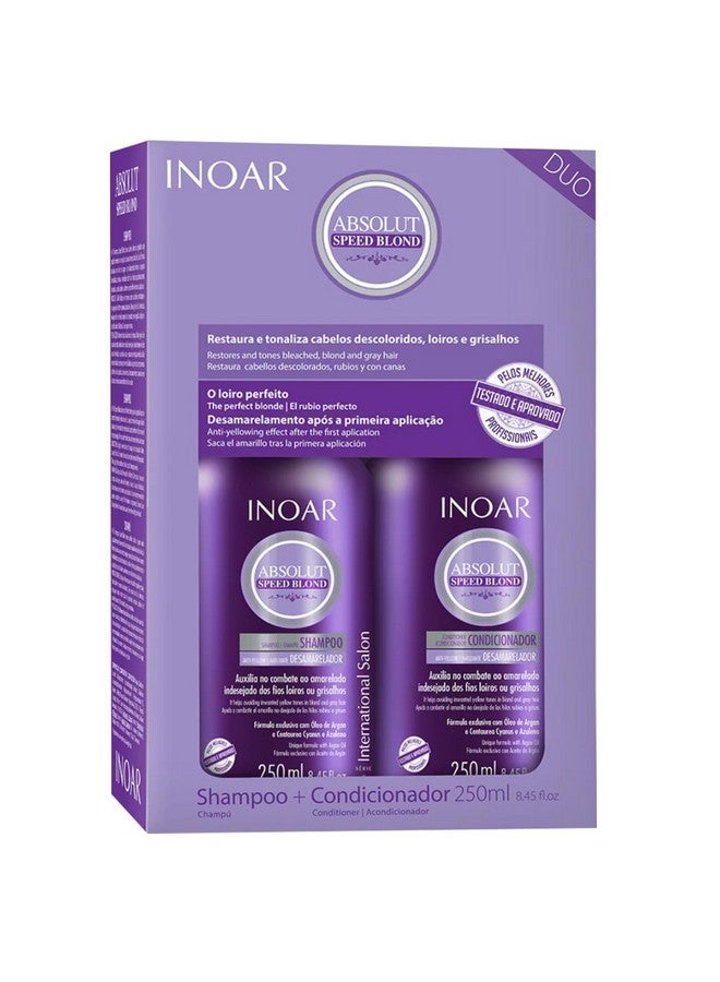 INOAR - Absolut Speed Blond Shampoo & Conditioner Set Designed for Bleached, Blonde, Brassy, and Grey Hair Types, Vegan Hair Product, Cruelty Free Haircare for Men and Women (2 Bottles, 8.5oz. each) - Image 1