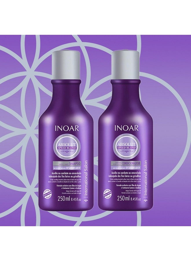 INOAR - Absolut Speed Blond Shampoo & Conditioner Set Designed for Bleached, Blonde, Brassy, and Grey Hair Types, Vegan Hair Product, Cruelty Free Haircare for Men and Women (2 Bottles, 8.5oz. each) - Image 3