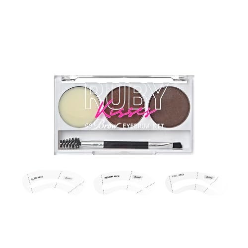 Ruby Kisses Go Brow Eyebrow Kit, Dual Shade Powder & Wax, Includes 3 Stencils, Perfect for Shaping & Defining, Natural Brow Look, Ideal for Sparse Brows - Image 1