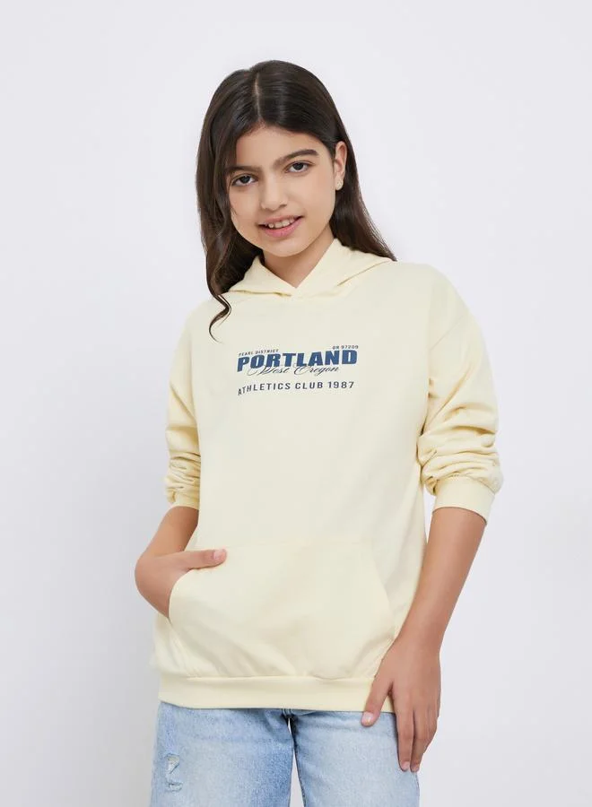 Styli Styli Teens Cream Graphic Print Hoodie