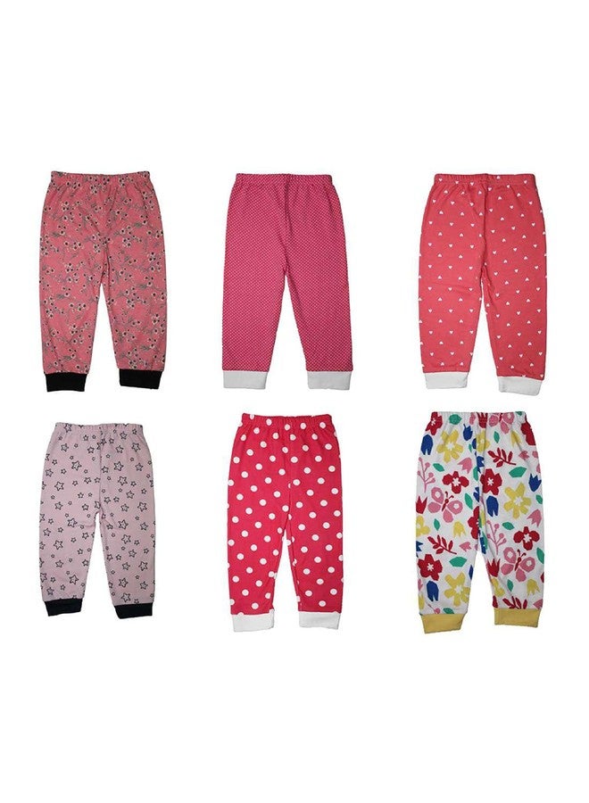 TiniBerry Baby Boys Girls Cotton All Over Print Pajama Rib Pants Pack of 6 Assorted Prints Pack of 6 (3-6 Months, Pink) - Image 1