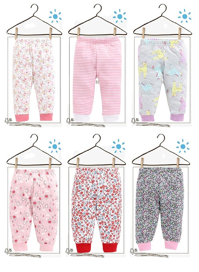 TiniBerry Baby Boys Girls Cotton All Over Print Pajama Rib Pants Pack of 6 Assorted Prints Pack of 6 (3-6 Months, Pink) - Image 4