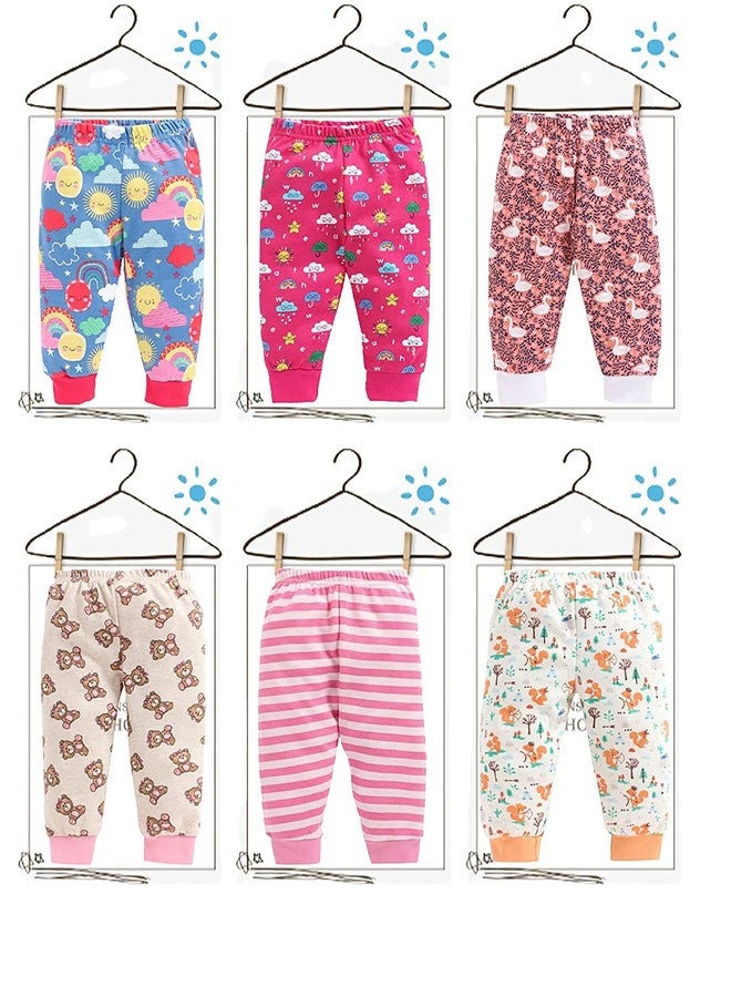 TiniBerry Baby Boys Girls Cotton All Over Print Pajama Rib Pants Pack of 6 Assorted Prints Pack of 6 (3-6 Months, Pink) - Image 3