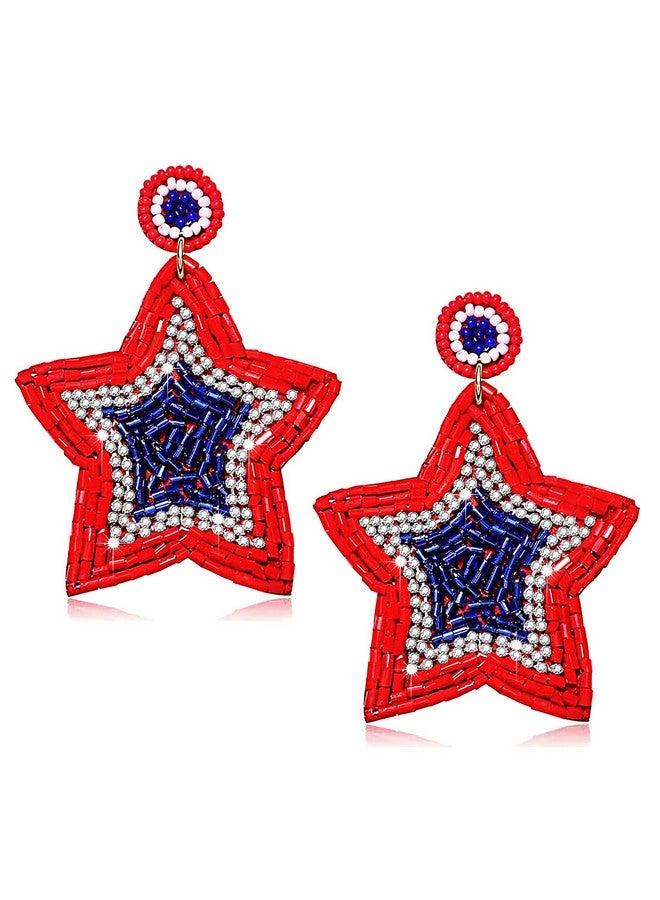 سيالكسهيني أقراط الرابع من يوليو، أزياء الرابع من يوليو للنساء، إكسسوارات الرابع من يوليو، أقراط بحروف وطنية للولايات المتحدة، أقراط نجمة العلم الأمريكي المصنوعة من الخرز (النجمة 2) - Image 1