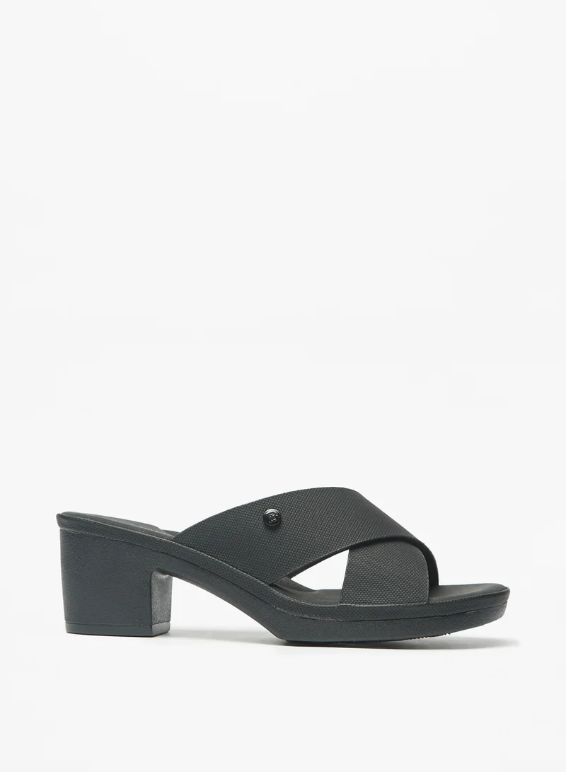 فلورا بيلا من شو إكسبرس Womens Textured Slip-On Cross Strap Sandals with Block Heels