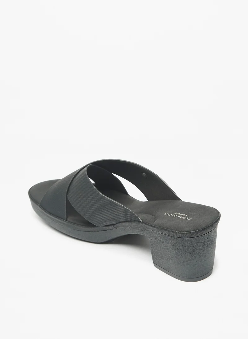 فلورا بيلا من شو إكسبرس Womens Textured Slip-On Cross Strap Sandals with Block Heels