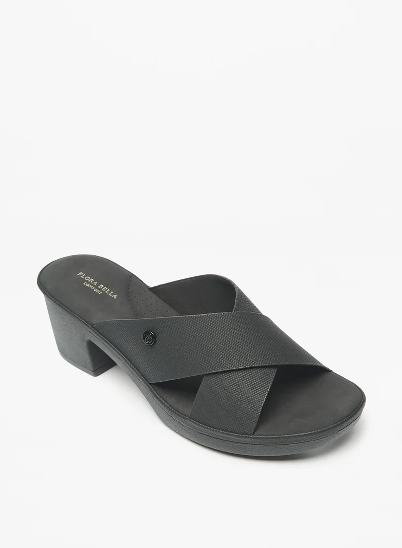فلورا بيلا من شو إكسبرس Womens Textured Slip-On Cross Strap Sandals with Block Heels