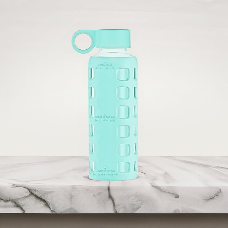 purifyou Premium 40/32 / 22/12 oz Reusable Glass Water Bottles with Time and Volume Markings  Non-Slip Silicone Sleeve & Stainless Steel Lid Insert  for Water  Milk  Juice (12oz Glow in the Dark) - Image 4