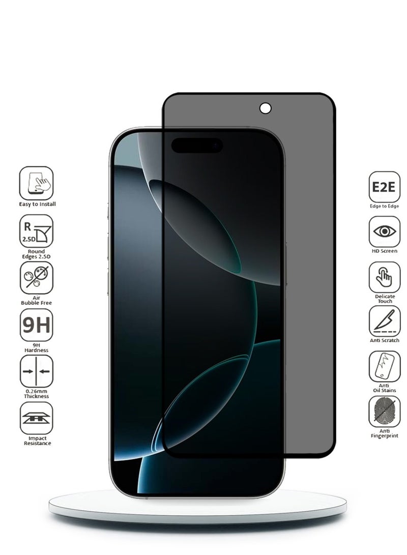 Techie حماية شاشة زجاجية مقساة للخصوصية 2 عبوة لجهاز آبل آيفون 16 برو ماكس - مضادة للفقاعات صلابة 9H سمك 0.33 مم حواف مدورة تركيب سهل - Image 2
