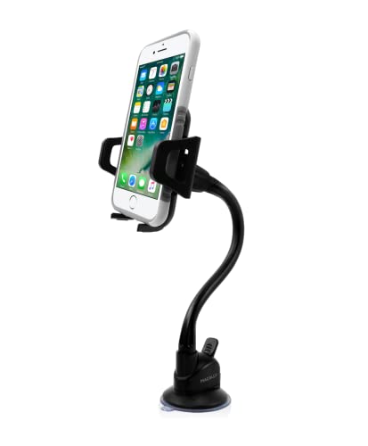 Macally Windshield Phone Mount for Car, Super Strong Suction Cup Phone Holder for Truck - Universal Gooseneck Window Phone Mount for Car, Compatible with iPhone, Samsung, Cell Phone, Android, Mobile - Image 1