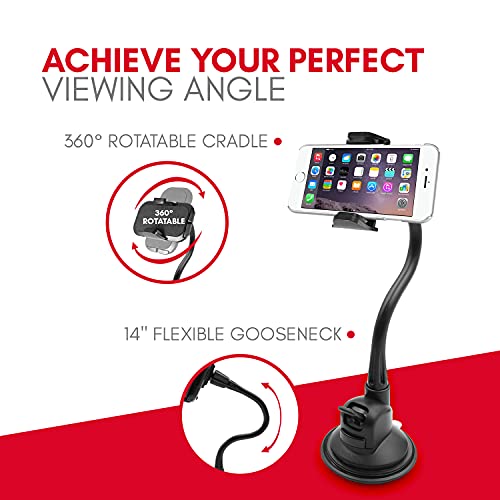 Macally Windshield Phone Mount for Car, Super Strong Suction Cup Phone Holder for Truck - Universal Gooseneck Window Phone Mount for Car, Compatible with iPhone, Samsung, Cell Phone, Android, Mobile - Image 5