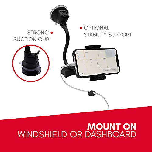 Macally Windshield Phone Mount for Car, Super Strong Suction Cup Phone Holder for Truck - Universal Gooseneck Window Phone Mount for Car, Compatible with iPhone, Samsung, Cell Phone, Android, Mobile - Image 4