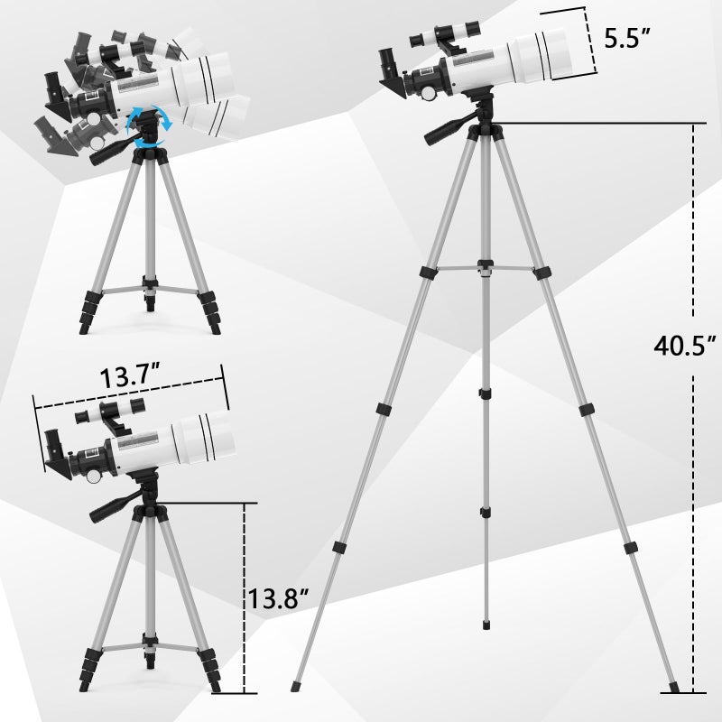 ToyerBee Telescope for Adults u0026 Kids, 70mm Aperture Astronomical Refractor Telescopes for Astronomy Beginners (15X-150X), 300mm Portable Telescope with an Phone Adapter u0026 A Wireless Remote - Image 4