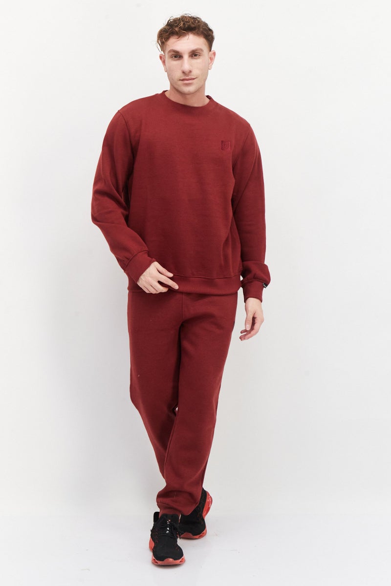 DUCK AND COVER Men 2 Piece Set Embroidered Logo Sweatshirt And Jogger Pants, Maroon  - Image 1