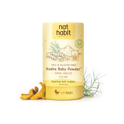 Nat Habit Everyday Talc Free Raw Haldi Kusha Baby Powder, Chemical Free & Rashfree, 0-5 Yrs - (150 g) - Image 1