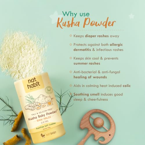 Nat Habit Everyday Talc Free Raw Haldi Kusha Baby Powder, Chemical Free & Rashfree, 0-5 Yrs - (150 g) - Image 5