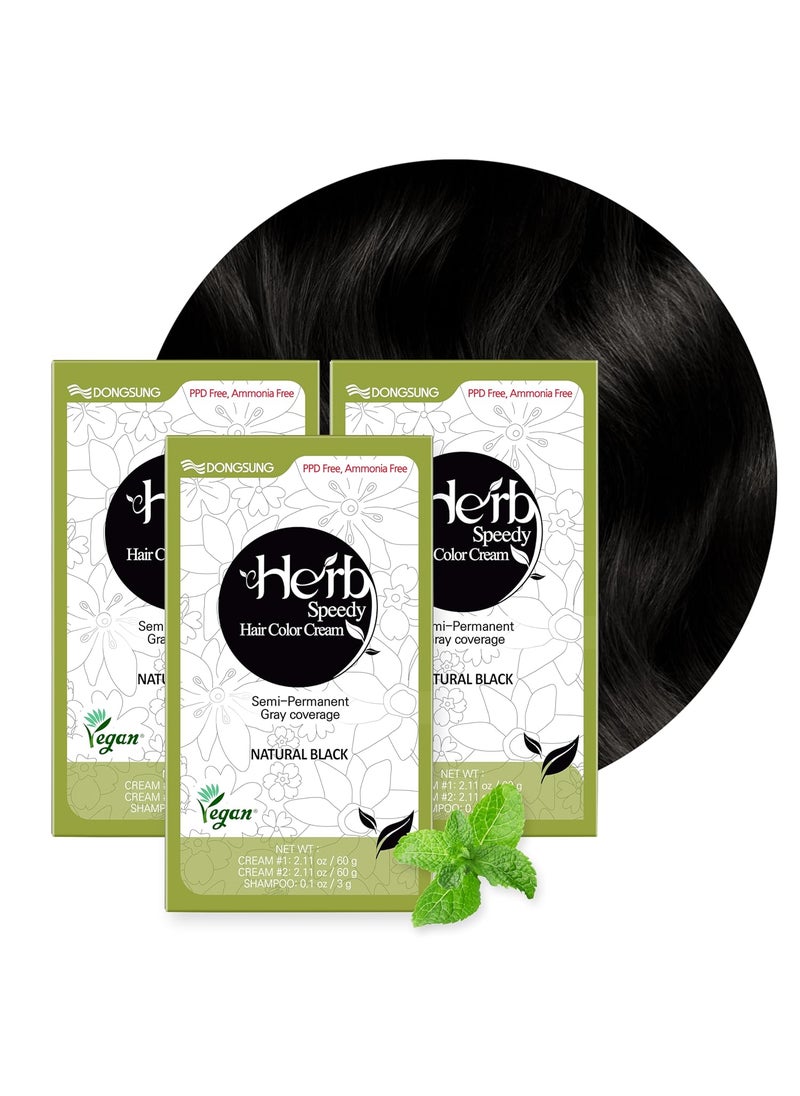 Herb Speedy DONGSUNG Herb Speedy Color Cream Natural Black 3 Pack PPDFree AmmoniaFree Vegan Hair Dye with Sun Protection Odorless Gentle for Sensitive Scalp No Eye or Scalp Irritation 
