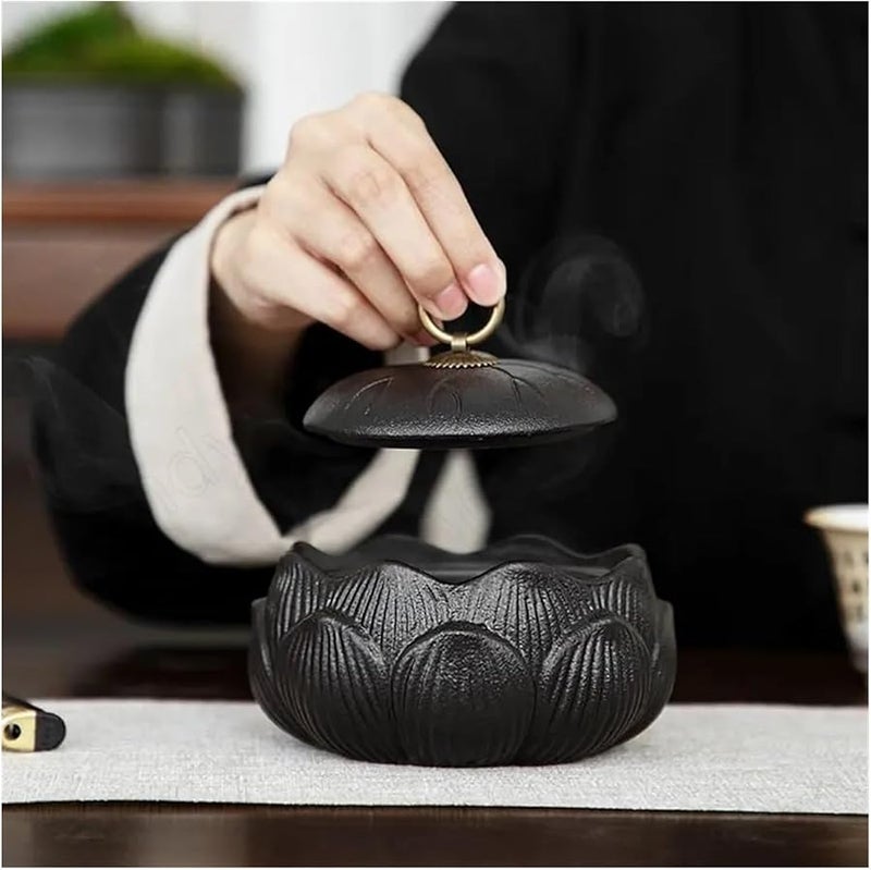 Retro Ceramic Ashtray Hand Frosted Lotus Design Desktop Home Office Patio Decor Color A - Image 5