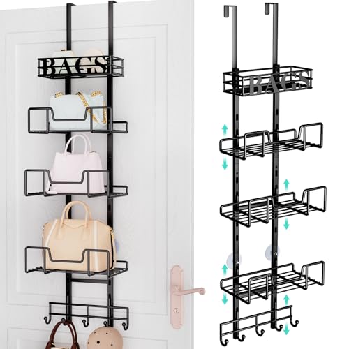 HapiRm Over Door Purse Organizer - Adjustable Purse Storage Rack with Bags Design Metal Basket, Wall Mounted Handbag Organizer, Hanging Handbag Holder, Can Use As 1/2 Part Detachable - Image 1