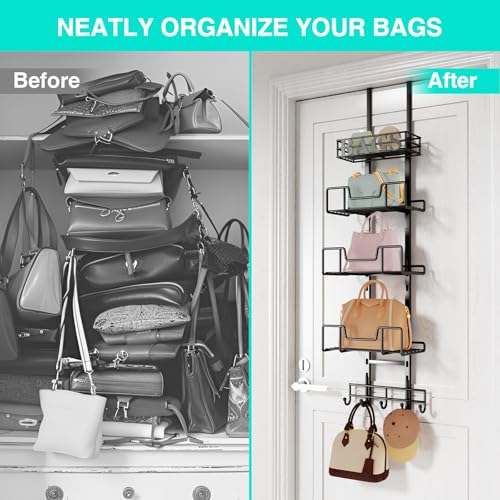 HapiRm Over Door Purse Organizer - Adjustable Purse Storage Rack with Bags Design Metal Basket, Wall Mounted Handbag Organizer, Hanging Handbag Holder, Can Use As 1/2 Part Detachable - Image 4