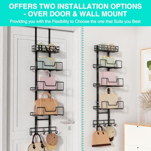 HapiRm Over Door Purse Organizer - Adjustable Purse Storage Rack with Bags Design Metal Basket, Wall Mounted Handbag Organizer, Hanging Handbag Holder, Can Use As 1/2 Part Detachable - Image 3