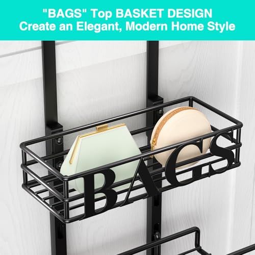 HapiRm Over Door Purse Organizer - Adjustable Purse Storage Rack with Bags Design Metal Basket, Wall Mounted Handbag Organizer, Hanging Handbag Holder, Can Use As 1/2 Part Detachable - Image 5
