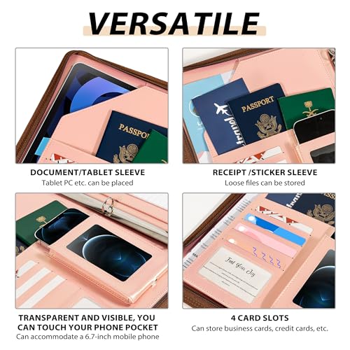 Ospelelf Leather Clipboard with Storage, Zippered Padfolio Portfolio Organizer, 3 Ring Binder 1 Inch, Notepad, Tablet Sleeve, 5 Dividers with Pocket, Stickets for Office, Nurses, Students, Teachers Rose Gold - Image 4