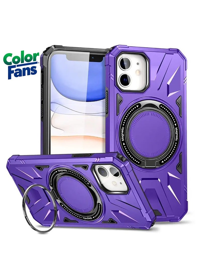 Color Fans غطاء مضاد للسقوط لهاتف آيفون 11 بحجم 6.1 بوصة TPU+PC مع حامل معدني باللون الأرجواني - Image 1