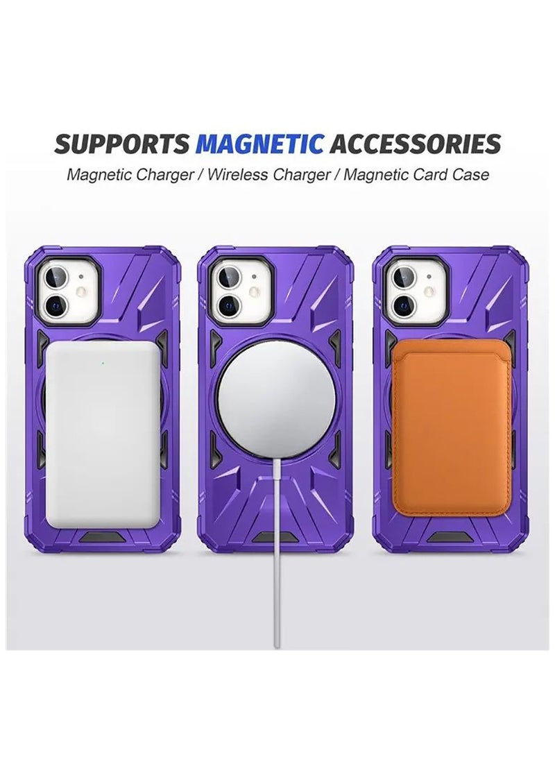 Color Fans غطاء مضاد للسقوط لهاتف آيفون 11 بحجم 6.1 بوصة TPU+PC مع حامل معدني باللون الأرجواني - Image 3