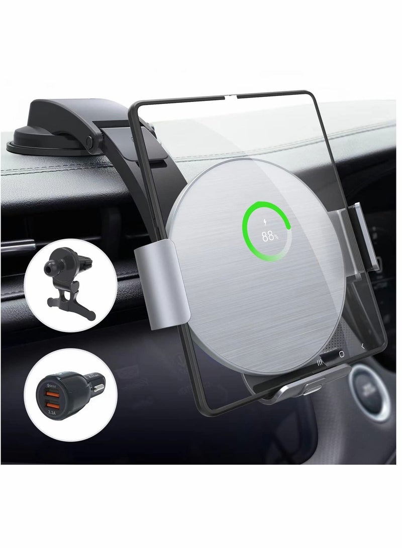 SYOSI Wireless Car Charger for Galaxy Z Fold 4/3/2, Dual Coil Auto Clamping Mount iPhone 14/13/12/11 Pro Max/X, Fast Charging Holder Series - Image 1