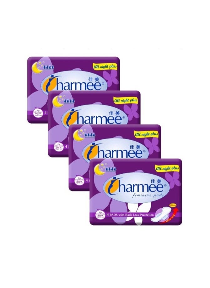Charmee - Charmee All Night Plus with Extra Long Wing Feminine Pads, For Heavy Flow and Night Use, Sanitary Pads with Back Leak Protection, (Pack of 4 Pads). - Image 1