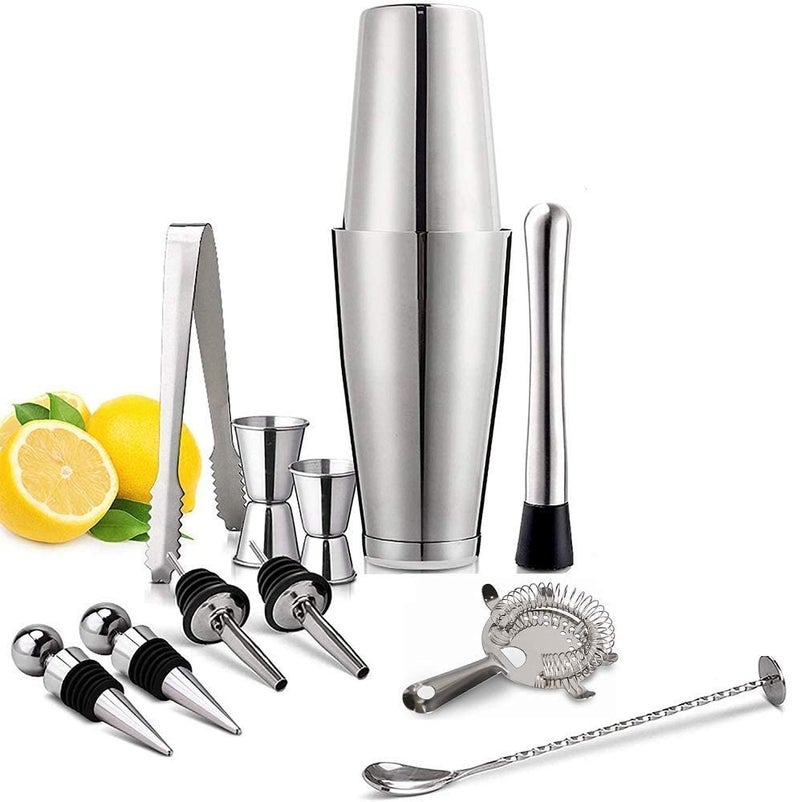finality Premium Stainless Steel Bar Tool Set with Boston Shaker Wine Stopper Metal Pourer Peg Measure Ice Tong Bar Spoon and Muddler Pack of 12 for Perfect Cocktail - Image 1