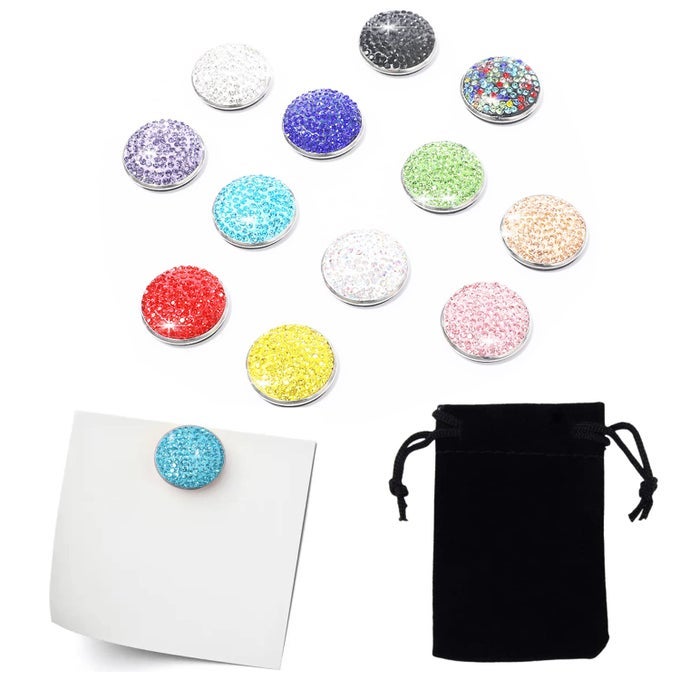 12PCS BLING REFRIGERATOR MAGNETS COLORFUL CUTE DECORATIVE CRYSTAL ROUND MAGNETS STRONG FRIDGE MAGNETS FOR OFFICE CABINET KITCHEN WHITEBOARD PHOTOS