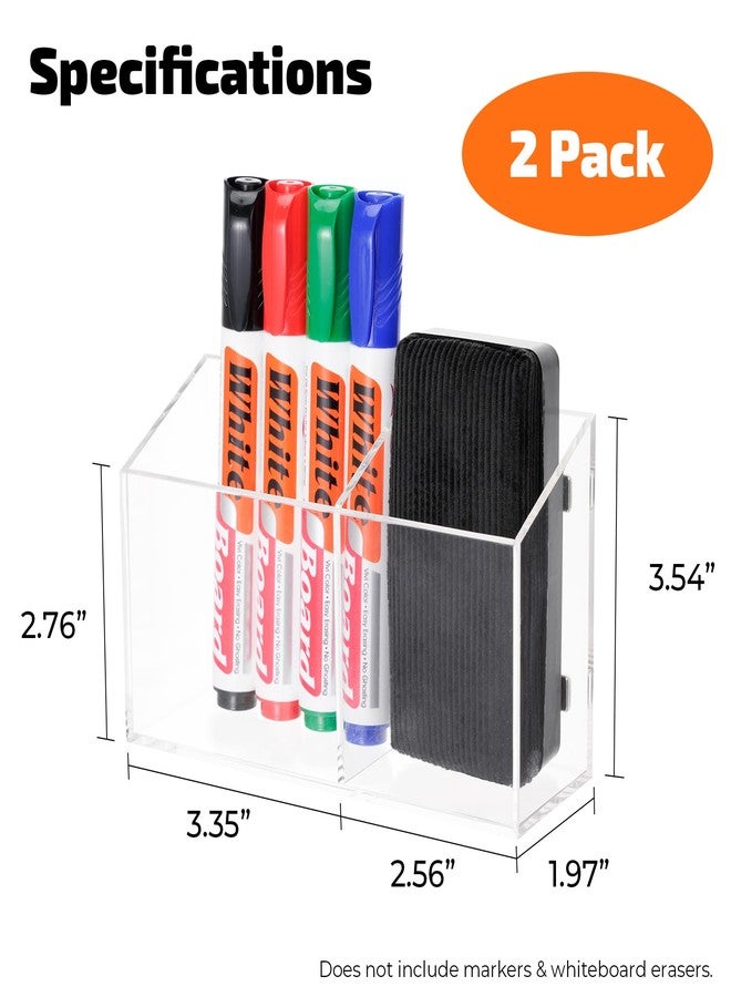 ECHSRT Acrylic Pen Holder 2-Pack With Megnetic, No-Adhesive Embedded Magnets,2-Compartment Dry Erase Marker Holder for Whiteboard & Fridge, Desk Locker Accessories Organizer - Image 3