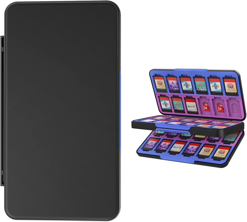 صندوق تخزين بطاقات ألعاب لجهاز نينتندو سويتش/سويتش OLED/سويتش لايت، مزود بحافة بألوان متدرجة وحامل لبطاقات الألعاب يحتوي على 48 فتحة لبطاقات الألعاب و24 فتحة لبطاقات Micro SD. - Image 1
