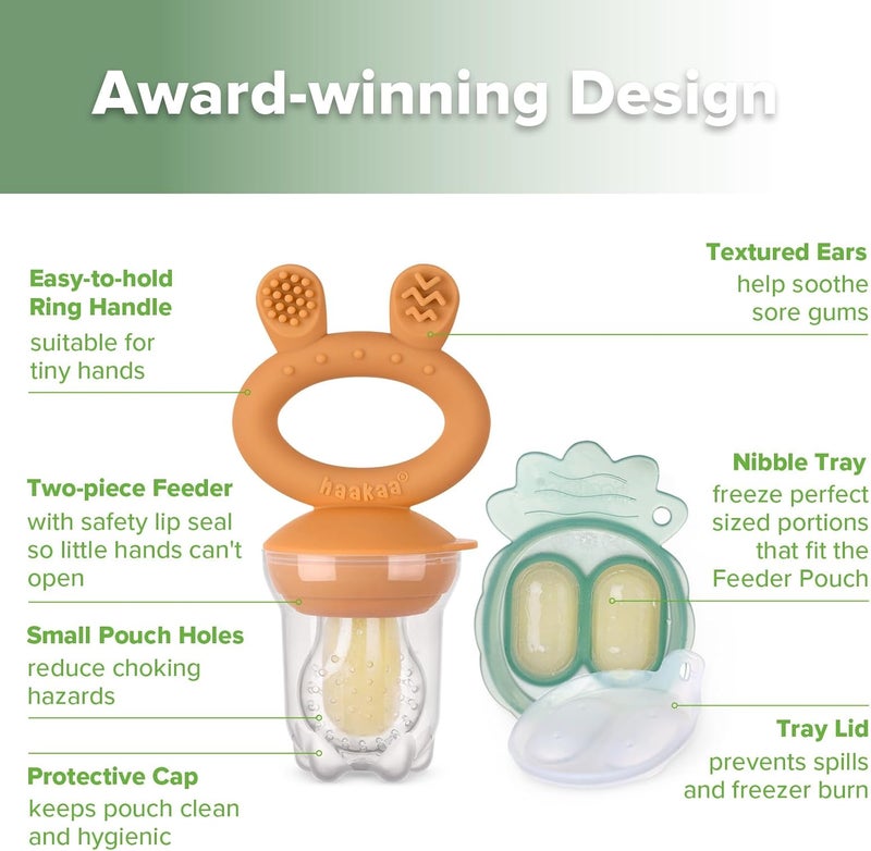 Haakaa Baby Fruit Food Pacifier Feeder | Breastmilk Popsicle Mold for Teething | Food Grade Silicone Feeder with Pouch Cover for Milk Freezing, Help Baby Teething Relief, BPA Free (Pumpkin) - Image 4