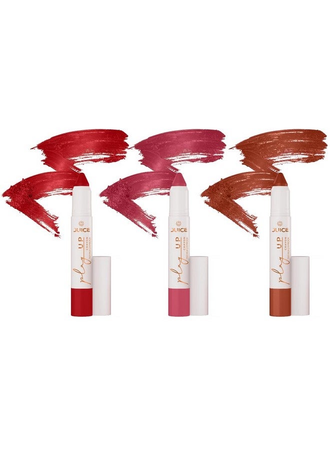 JUICE Play Up Lip Crayon-Play long games with transfer-proof rich color 3pc Combo Set(Coral Charm-MCR06, Red Flag-MCR11, Brown-MCR03) - Image 1