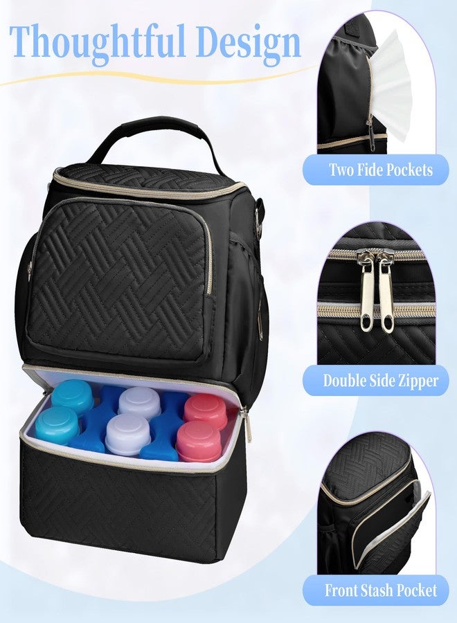 حقيبة شفط حليب الثدي قابلة للارتداء مع حجرة تبريد، متوافقة مع مضخات Willow/Elvie/Medela/Momcozy M5/S12 Pro، حقيبة سفر لتبريد حليب الثدي مع عبوة ثلج، حقائب شفط الحليب للعمل، أسود - Image 4