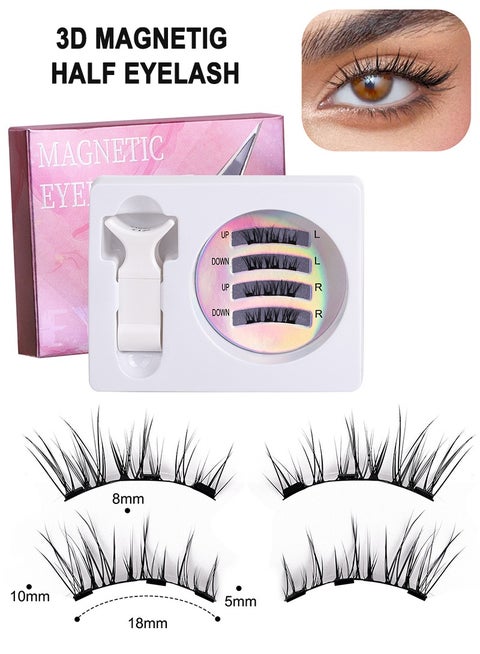 Magnetic Eyelashes Half Eyes Reusable Eyelashes with Applicator No Glue Needed Eyelashes Natural Look Lash Clusters Kit Easy to Wear and Remove