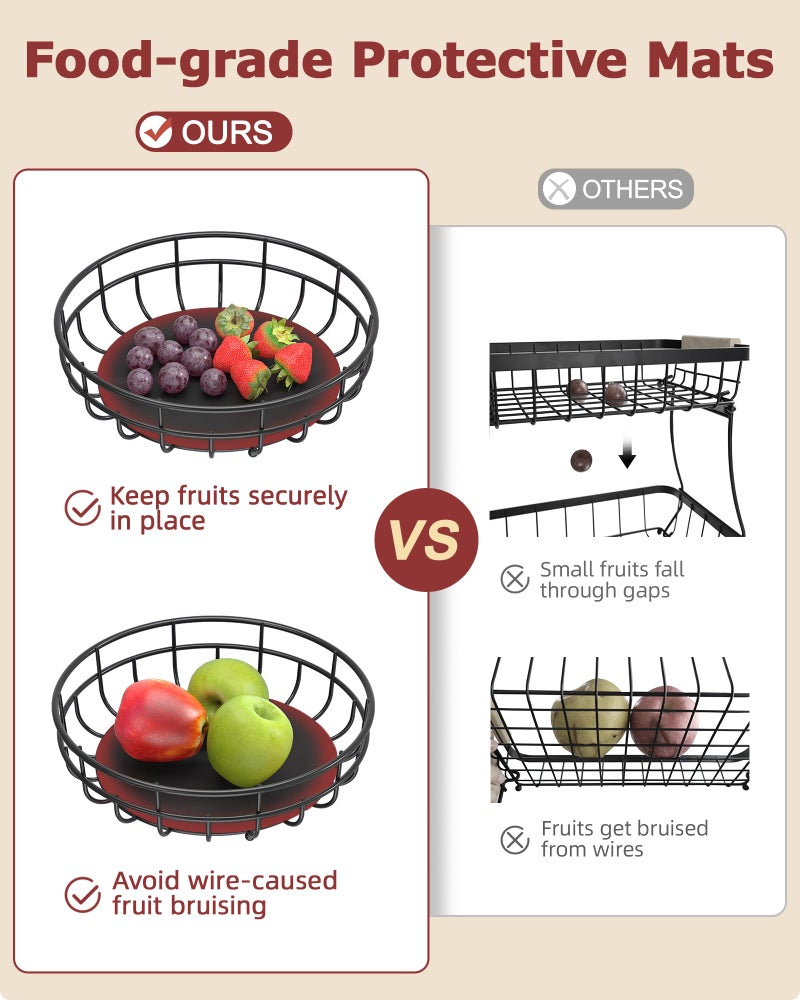 Sevenblue 2 Tier Large Fruit Basket for Kitchen Counter with Removable Banana Hanger - Sturdy Iron Fruit Bowl for Kitchen Counter and Vegetable Holder, Fruit Holder for Kitchen Countertop, Black - Image 5