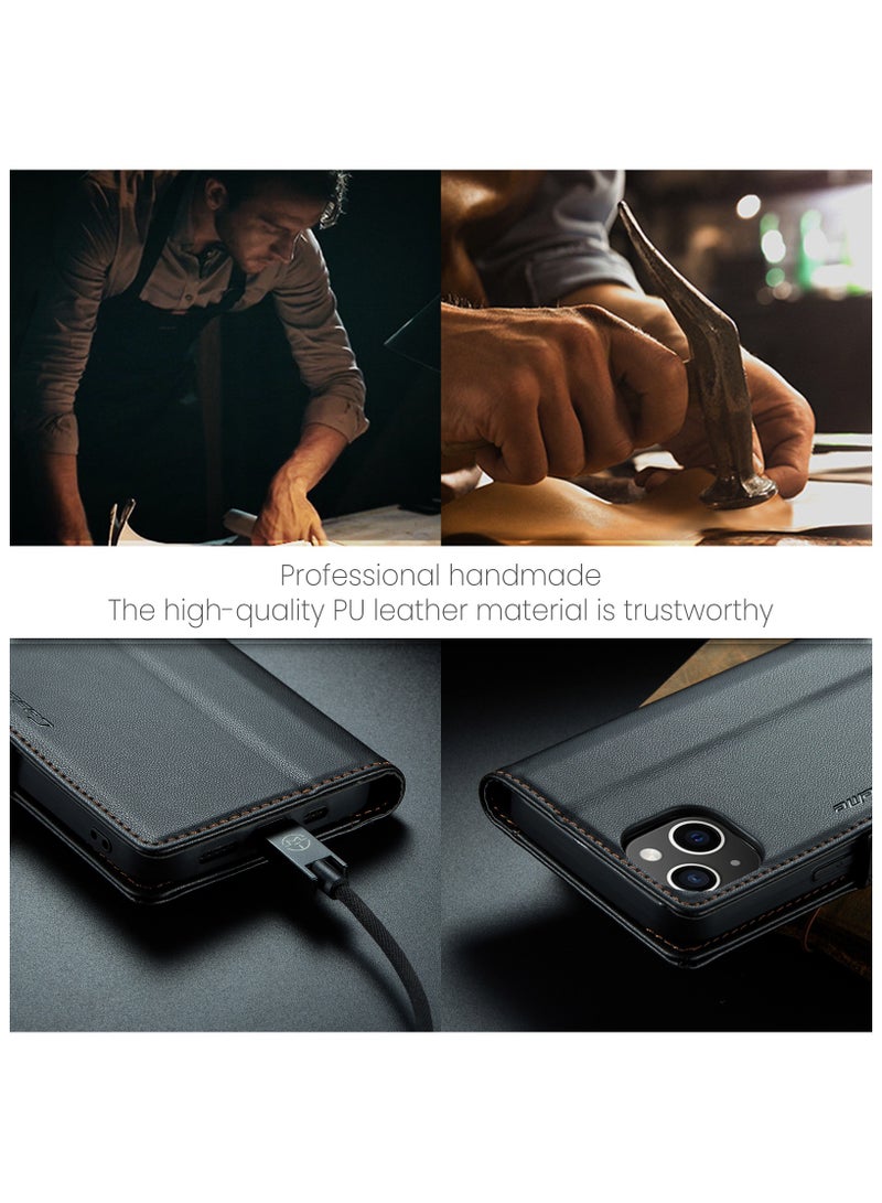 حافظة محفظة فليب لهاتف ابل ايفون 15 بلس ، حافظة جلدية مغناطيسية مرفق فليب اسود - Image 5