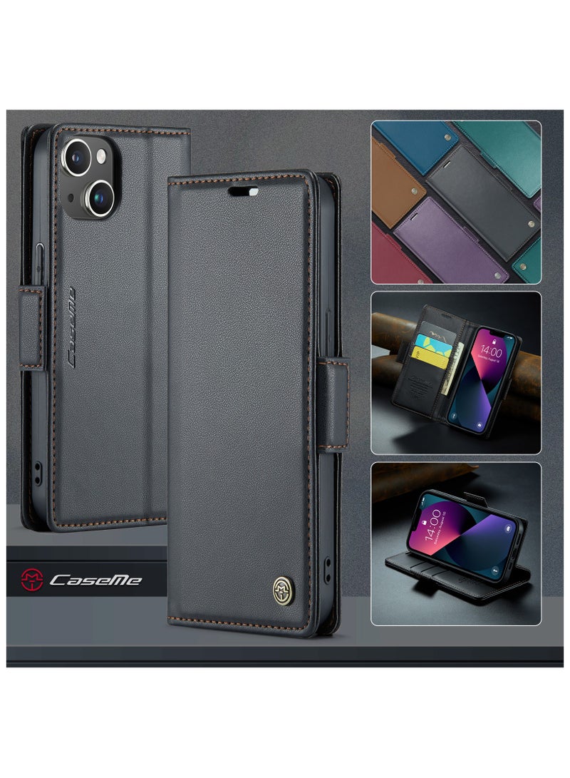 حافظة محفظة فليب لهاتف ابل ايفون 15 بلس ، حافظة جلدية مغناطيسية مرفق فليب اسود - Image 1