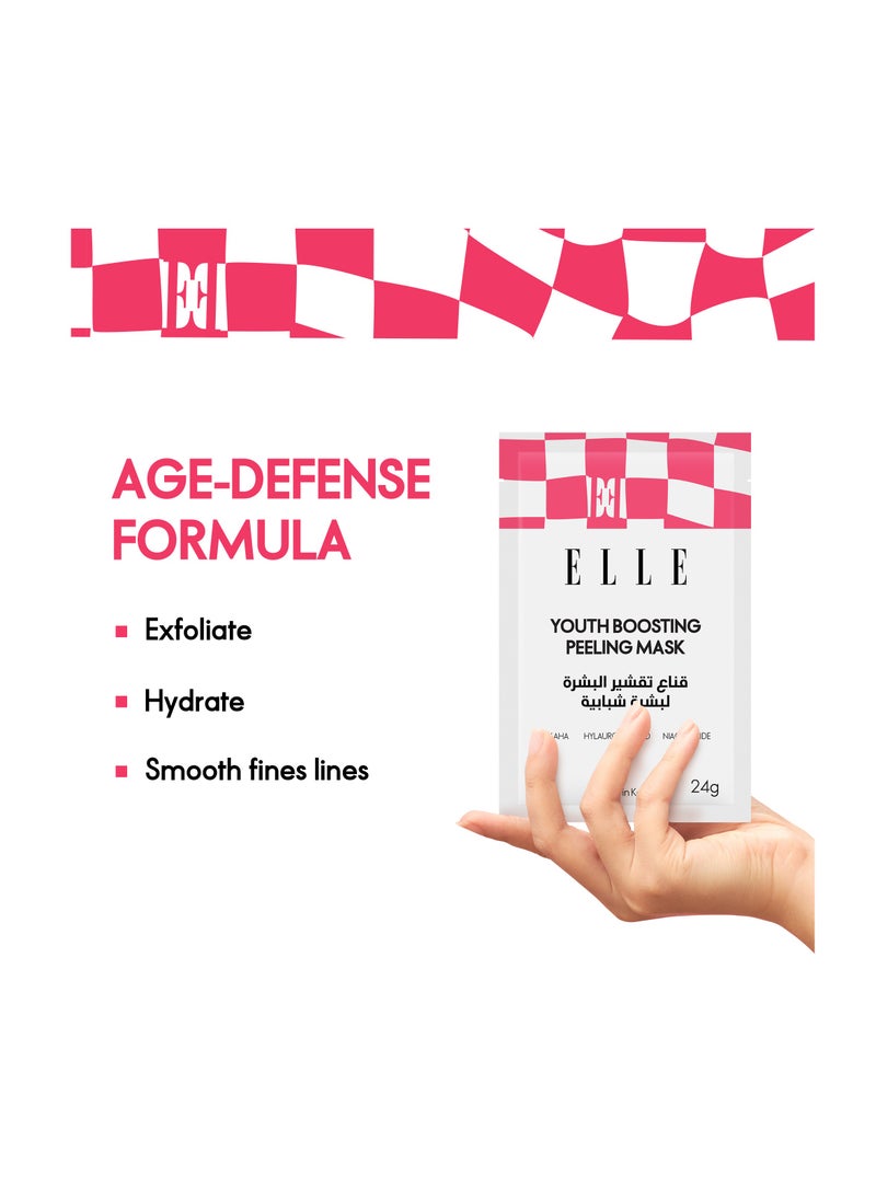 ELLE ELLE Youth Boosting Peeling Mask – Anti-Aging, Hydrating & Brightening Face Mask – Packed with Peptides, Niacinamide, Lactic Acid and Hyaluronic Acid for Radiant, Youthful Skin,  Pack of 4  - Image 3